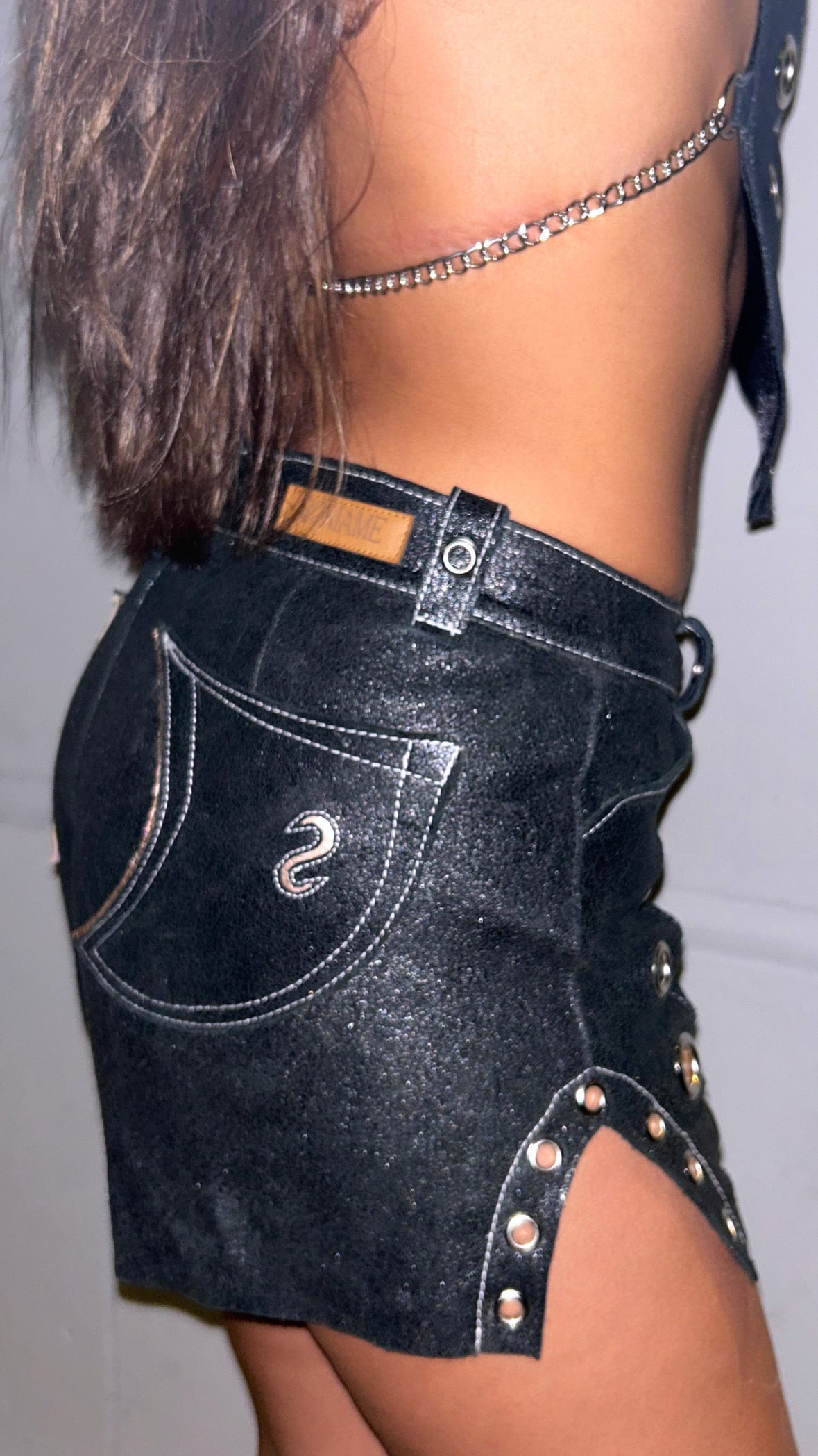 Leather Short Circles Black