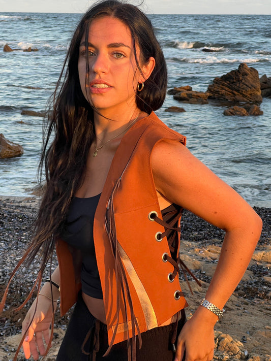 Leather Vest Camel